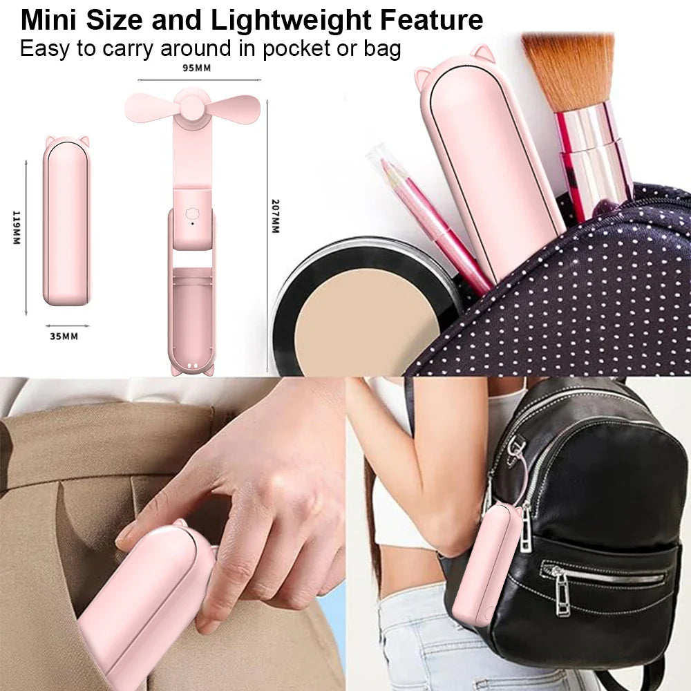 Portable Mini Handheld USB Fan – Rechargeable Folding Pocket Fan with Battery, Cooling Hand Fan and Power Bank Function | Stornfield