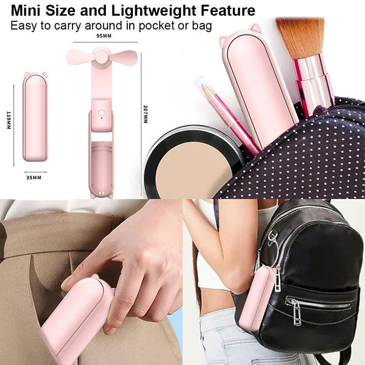 Portable Mini Handheld USB Fan – Rechargeable Folding Pocket Fan with Battery, Cooling Hand Fan and Power Bank Function | Stornfield