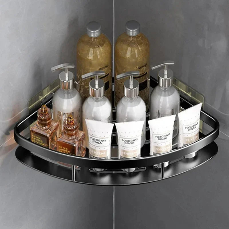 Corner Holder Aluminum Wall Shelf – Space-Saving Bathroom Organizer Without Drilling | Stornfield