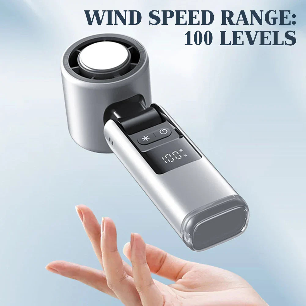 Mini handheld fan with 100 wind levels and digital display | Stornfield