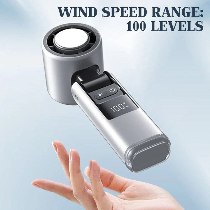 Mini handheld fan with 100 wind levels and digital display | Stornfield
