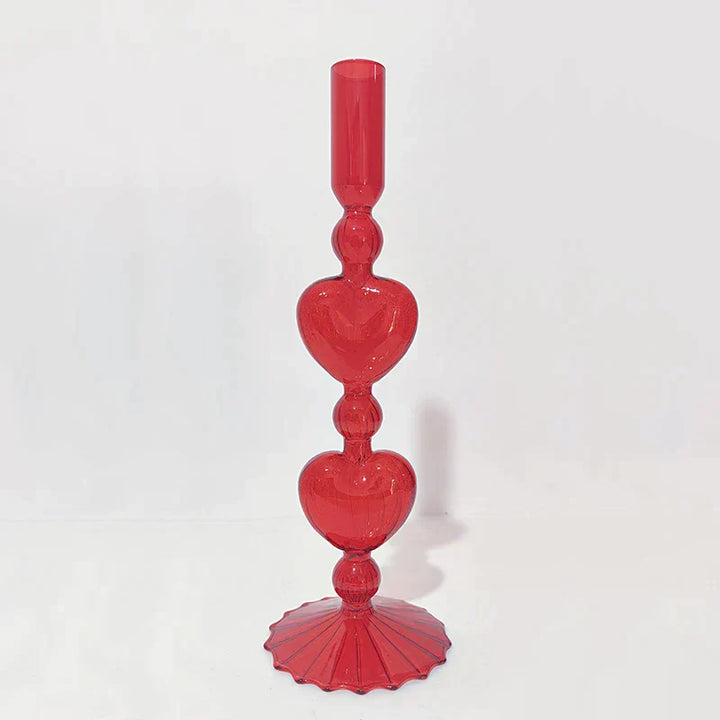 Stornfield | Retro Red Heart Candlestick Glass Candle Holder Wedding Table Decoration Home Party Glass Vase Decor