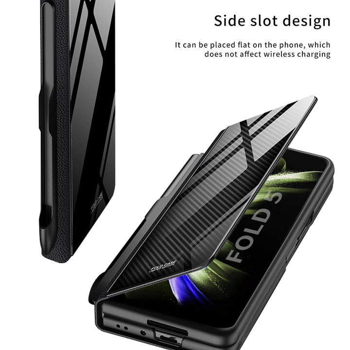 Stornfield | Glass Case with Shockproof Armor, Stand, Leather Pouch for Samsung Galaxy Z Fold 5/4