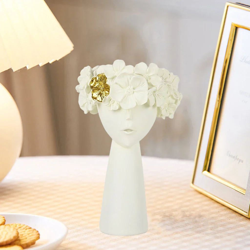 Stornfield | Nordic Girl Head Flower Resin Vase Statue Flower Vases for Office Desktop Dried Flower Ornaments Container Decor
