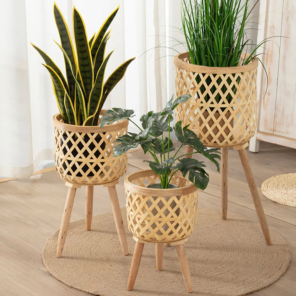 Stornfield | Hand-Woven Bamboo Flower Pot with Stand, Flower Display, Storage Rack, DIY Storage, Kids' Plant Pots, Home Decor