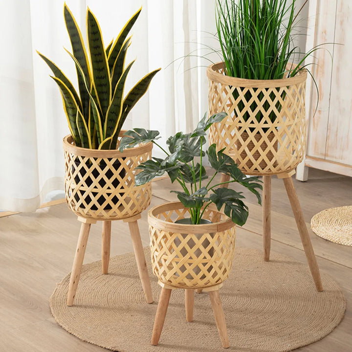 Stornfield | Hand-Woven Bamboo Flower Pot with Stand, Flower Display, Storage Rack, DIY Storage, Kids' Plant Pots, Home Decor