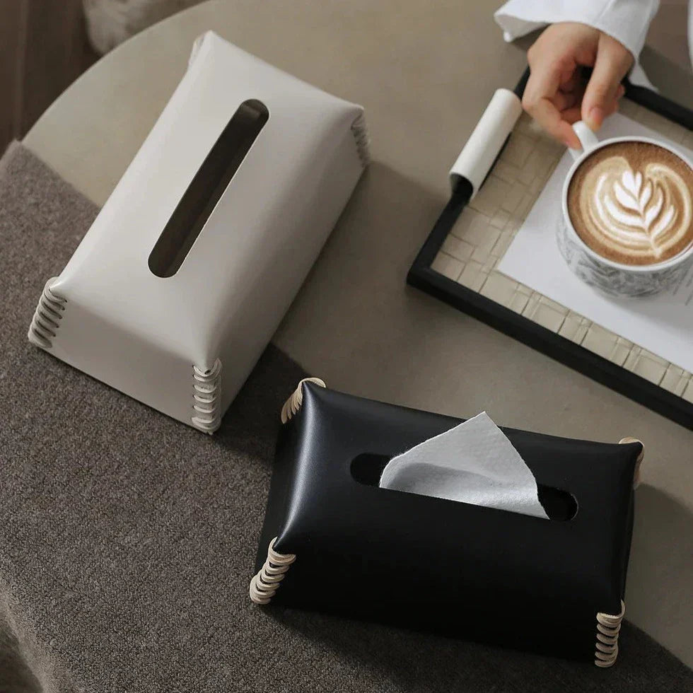 VédaLuxe Leather Tissue Box – Handcrafted Elegance in Woven Leather | Stornfield