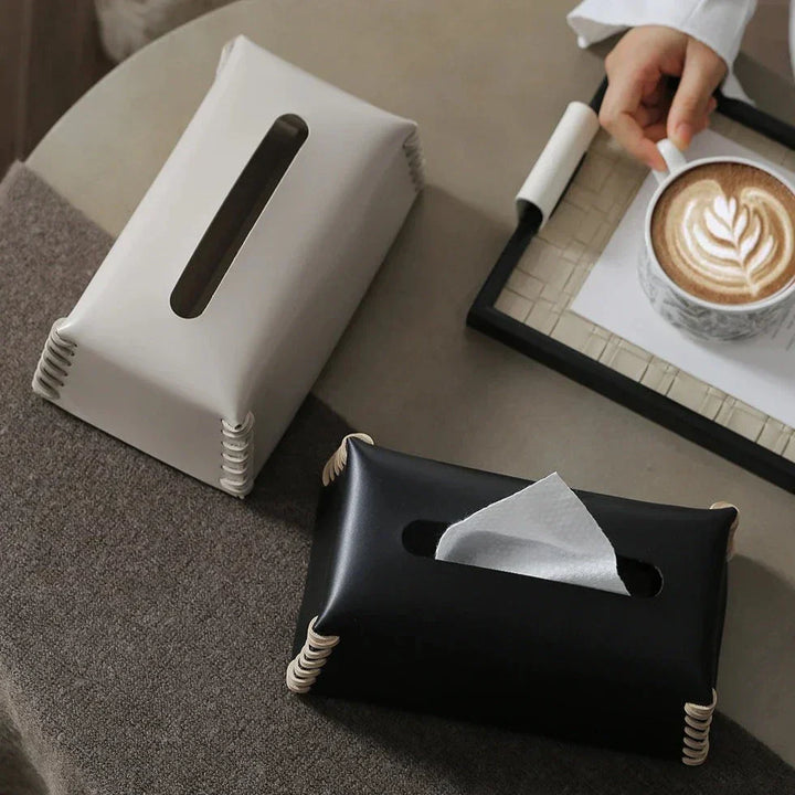 VédaLuxe Leather Tissue Box – Handcrafted Elegance in Woven Leather | Stornfield