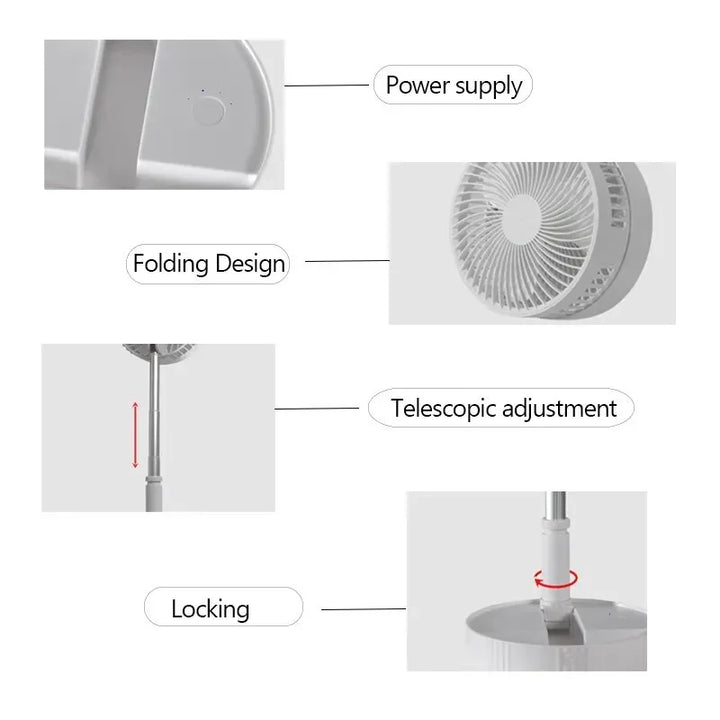 7200mAh USB Rechargeable Portable Folding Fan Floor Low Noise Fan for Outdoor Home Wireless Fan 4 Speed Camping Portable Fan | Stornfield