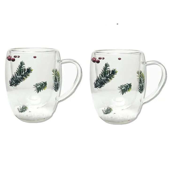 2pcs Dried Flowers Double-Walled Glass Mug