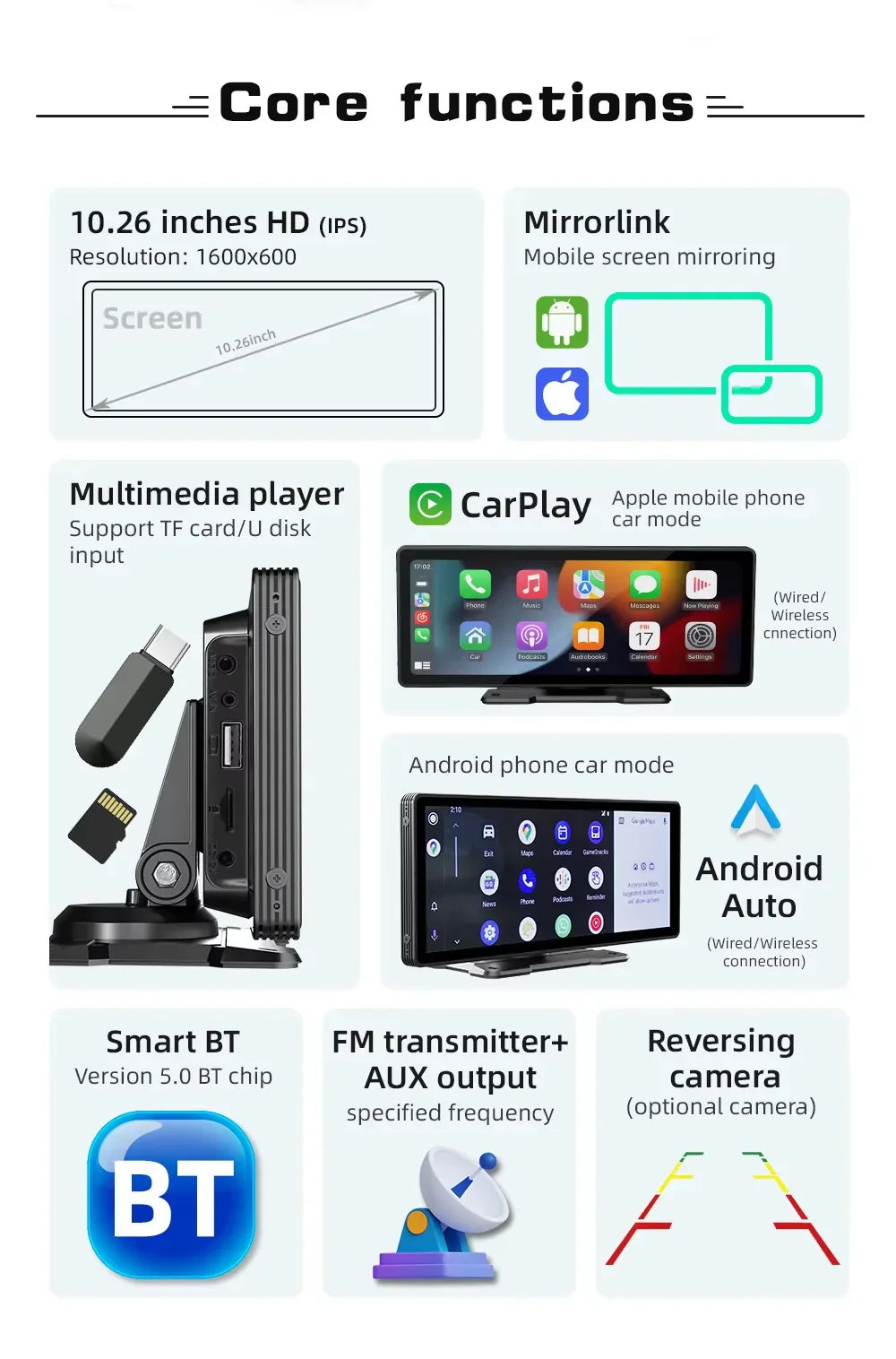 Stornfield | Universal 10.26-Inch (26.06cm) Car Multimedia Player with Wireless CarPlay and Android Auto
