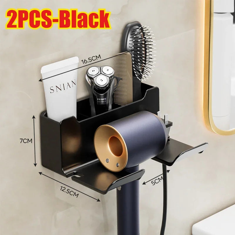 Multifunctional hair dryer holder – wall-mounted | no drilling | with plug storage | ABS plastic Stornfield