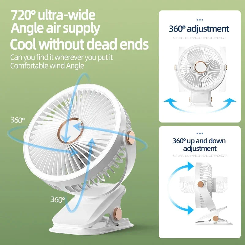 Multi-Angle Outdoor Clip-On Rechargeable Cooling Fan | Stornfield