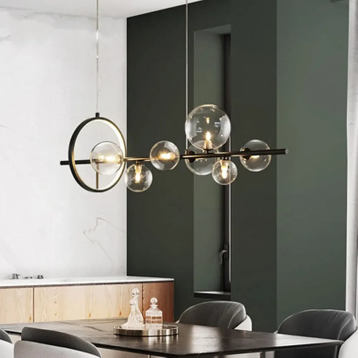 Stornfield | Modern Creative Metal Chandelier: 7/10 Clear Glass Bubbles, Long and Round Design with G9 Socket