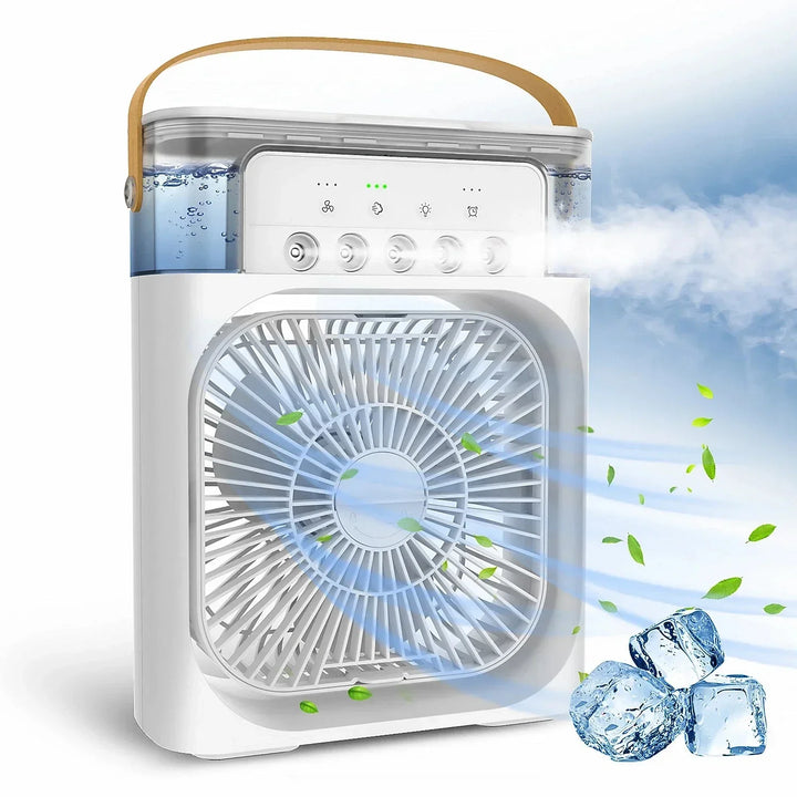 Portable USB Electric Fan with LED Night Light and Water Mist - 3-in-1 Air Humidifier for Home | Stornfield
