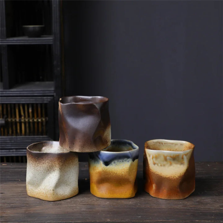 Stornfield | Twisted Irregular Ceramic Mug 9.47 oz/280 ml Handleless Polychromatic Creative Coffee and Tea Cups Retro Coffee Mugs