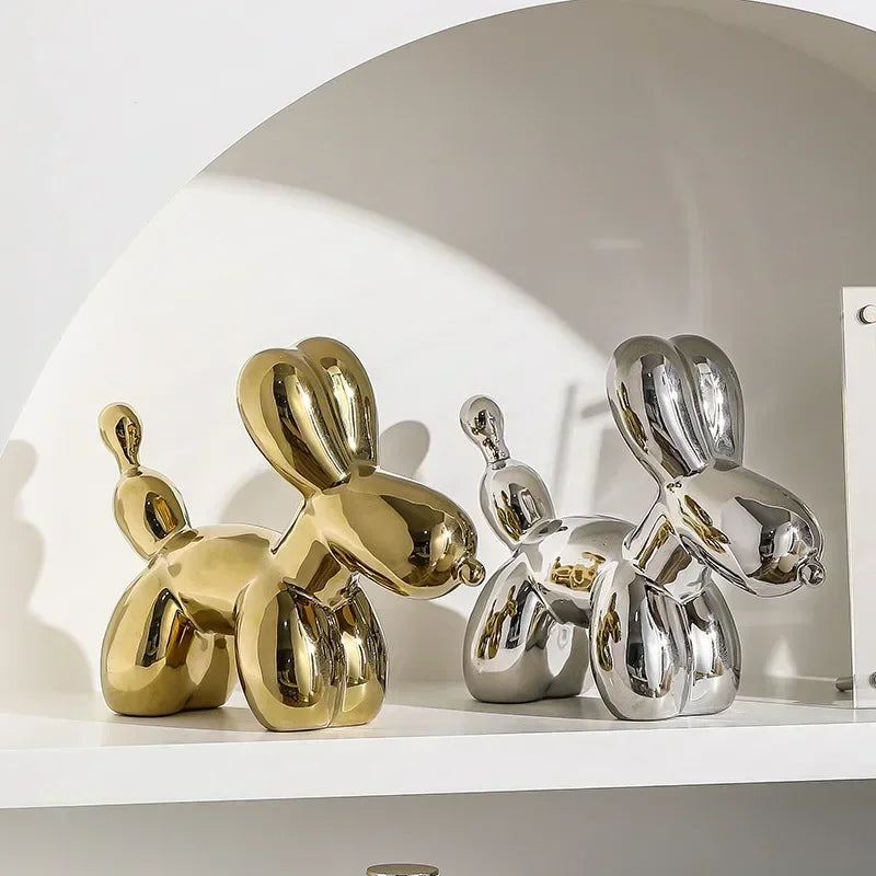 Stornfield | Golden Nordic Ceramic Balloon Dog Sculpture Animal Decorations Statue Living Room Ornaments Creative Desk Ornament Home Decor