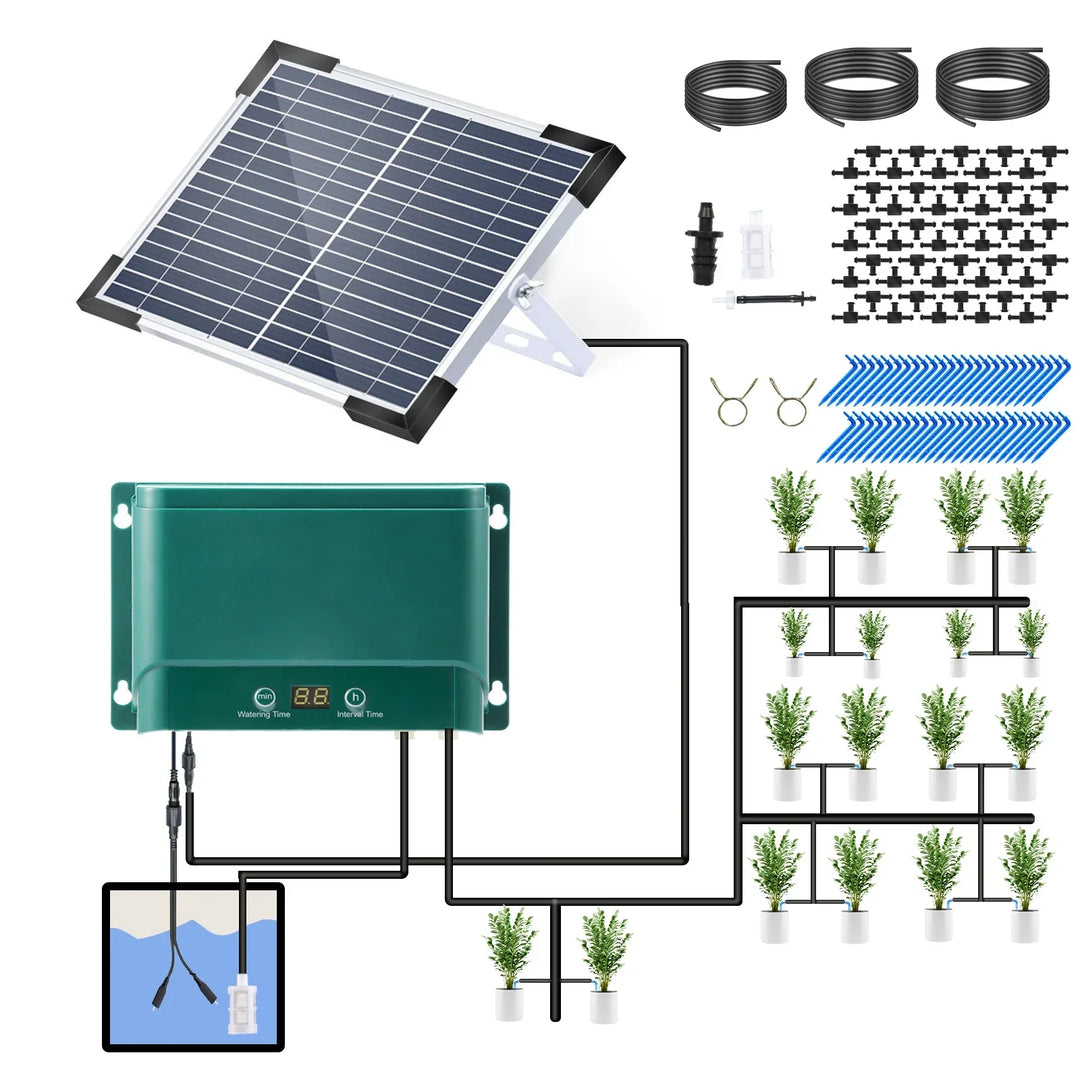 Stornfield | Solar Drip Irrigation System Kit Automatic Watering with 30 Modes & 7 Timers – AquaFlow