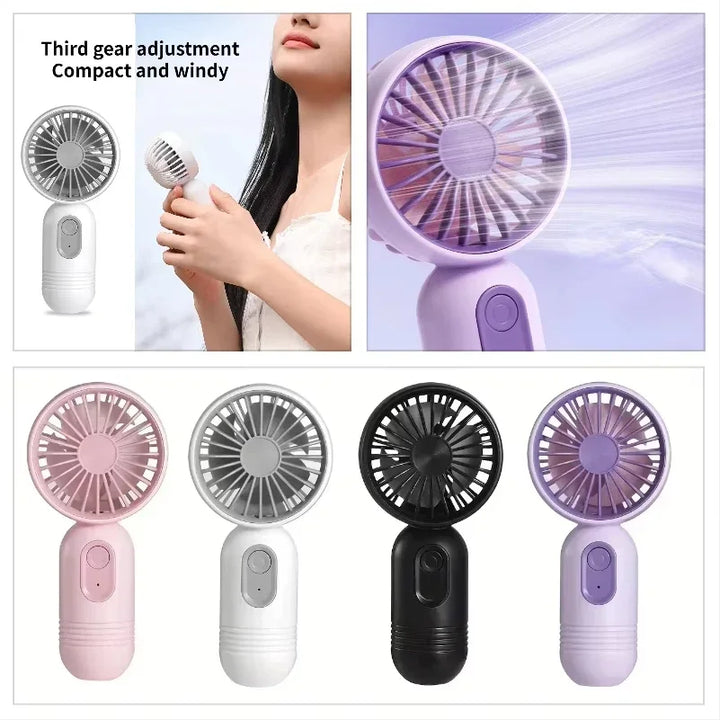 Mini Handheld USB Fan – 3-Speed Strong Wind Portable Desk Fan, Rechargeable for Students, Office, Outdoor, Travel, and Camping | Stornfield