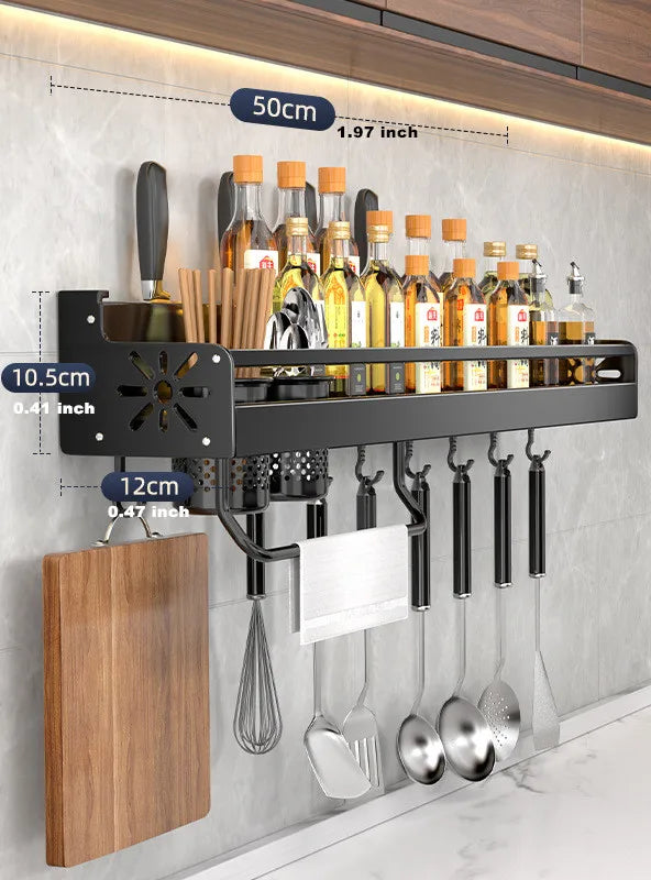 Kitchen wall shelf made of metal – Self-adhesive & screwable | Non-slip wave pattern | Mounting accessories included Stornfield