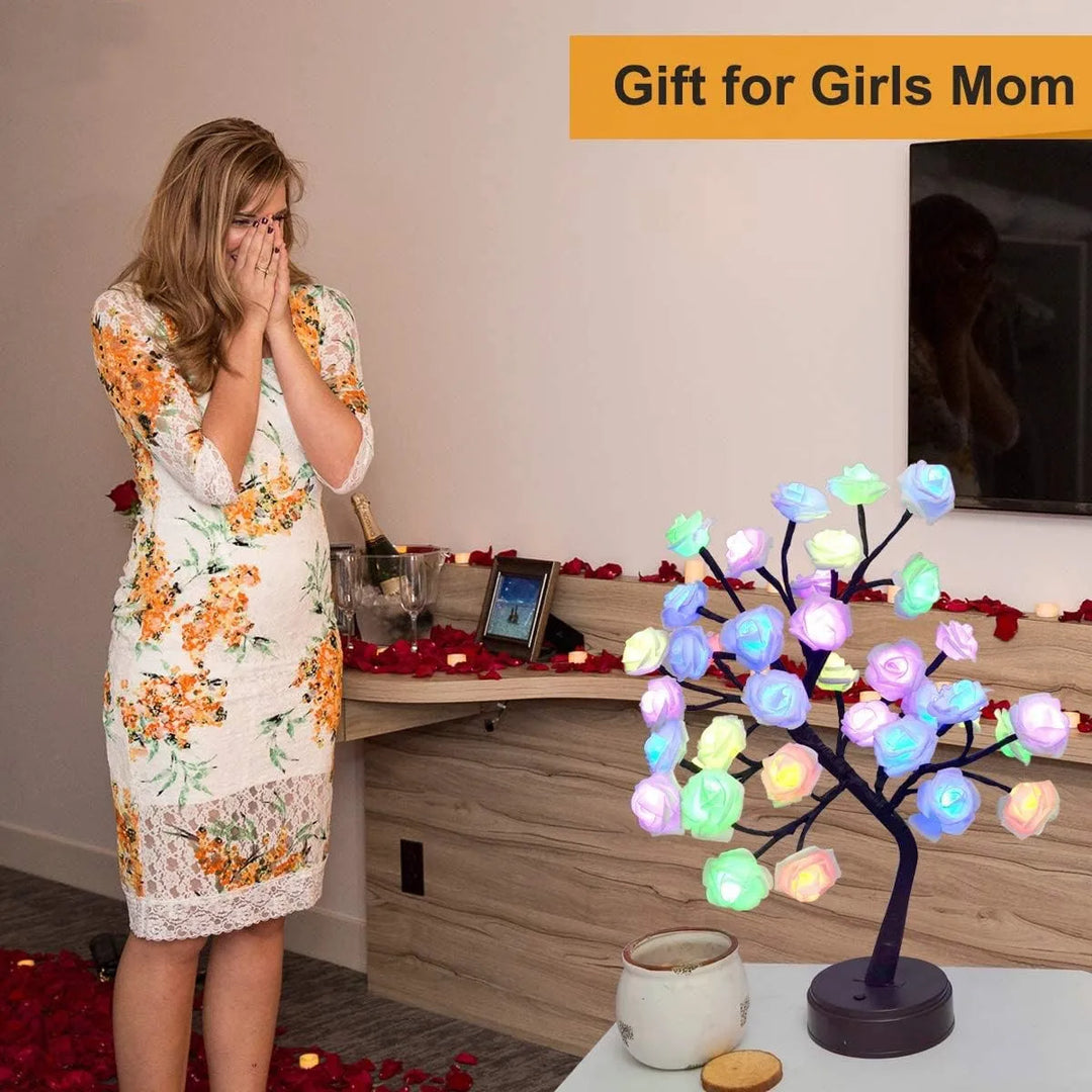 Stornfield | Lumières de Table en Fleurs Roses RGB 24LED USB Batterie Lampe de Fée Lumière de Nuit Décoration de Fête à Domicile Noël Mariage Chambre Cadeau