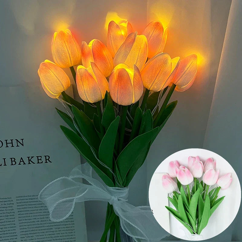 Stornfield | LED Lamp with Artificial Tulip Bouquet Perfect for Gifts or as Home Decorations for Wedding Parties