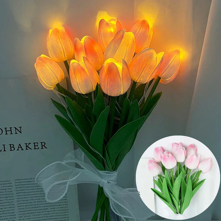 Stornfield | LED Lamp with Artificial Tulip Bouquet Perfect for Gifts or as Home Decorations for Wedding Parties