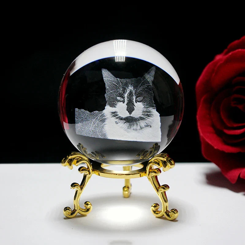 Personalized crystal ball with pet photo & LED base Stornfield