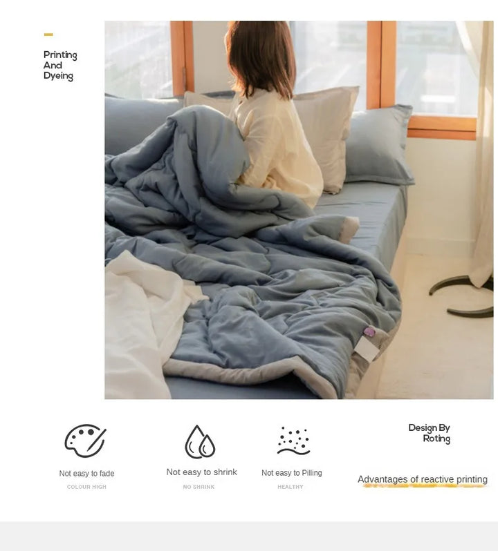 2024 Japanese Cotton-Polyester Summer Quilt – Lightweight, Washable, Skin-Friendly Solid Color Quilt | Stornfield