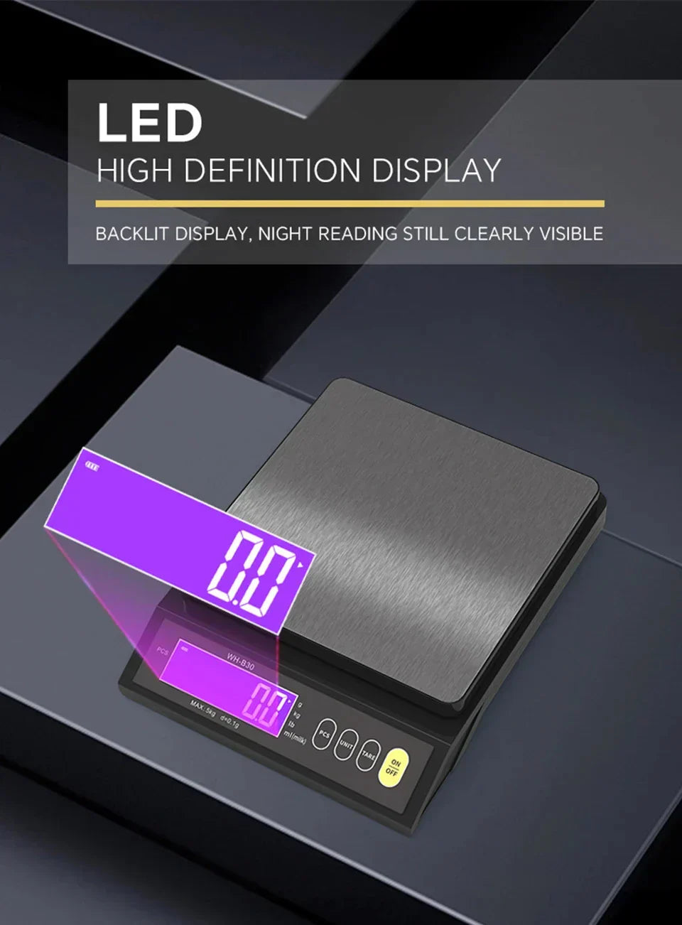 Stornfield | 5 kg/0.1 g and 10 kg/1 g digital electronic kitchen scale, LCD display, fully waterproof stainless steel weighing tool for baking