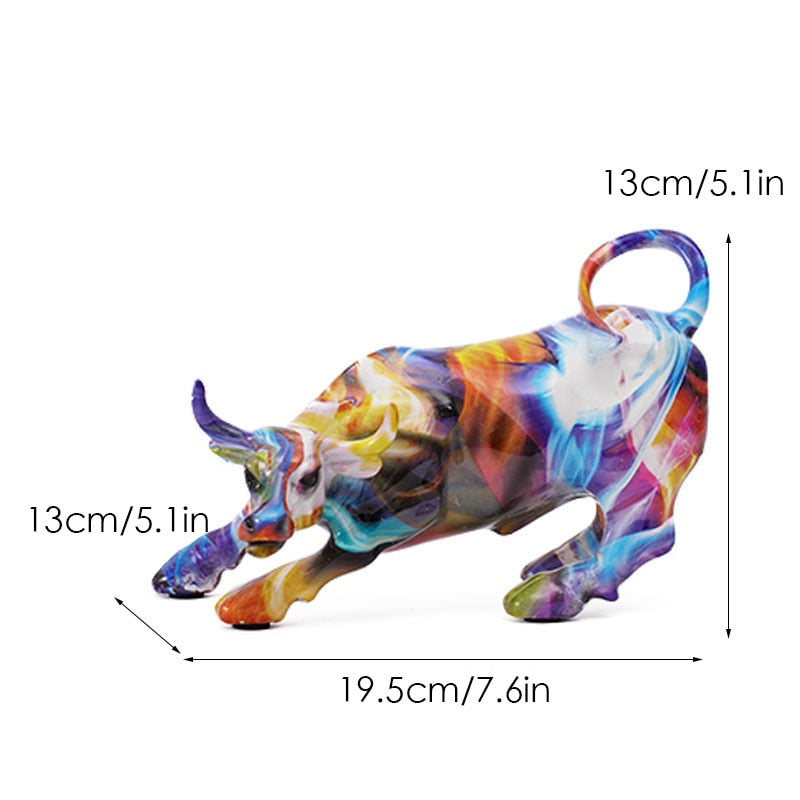 Stornfield | Graffiti-Painted Resin Bull Figurines Home Decor Living Room Bedroom Office Desk Feng Shui Ornaments Collection Statues