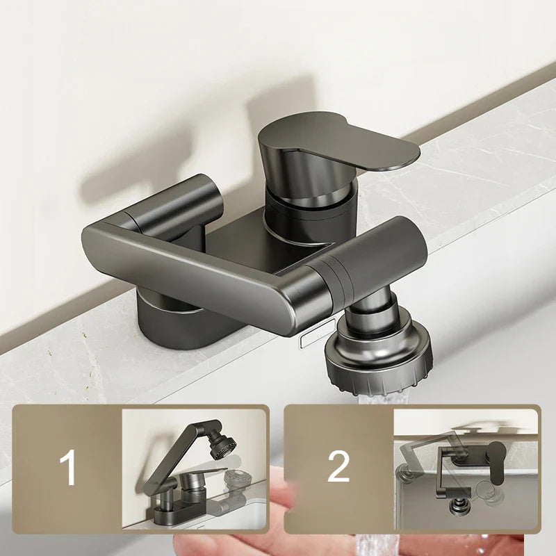 Aqua Twist Duo-Flex Basin Mixer – 360° swiveling two-hole faucet for hot and cold water Stornfield