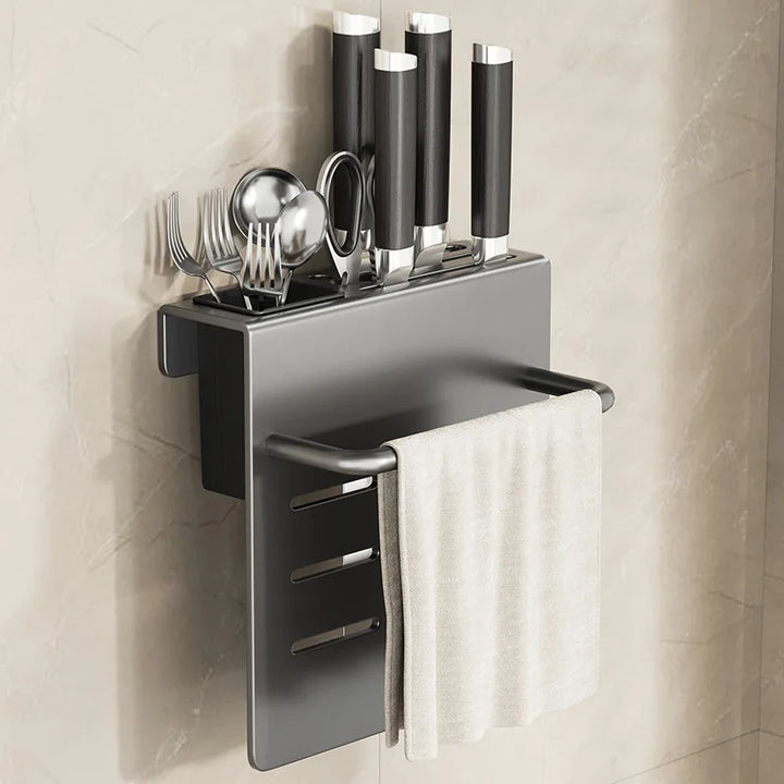 ChefSpace Wall-mounted Knife Holder with Cutting Board Storage – Stainless Steel Stornfield