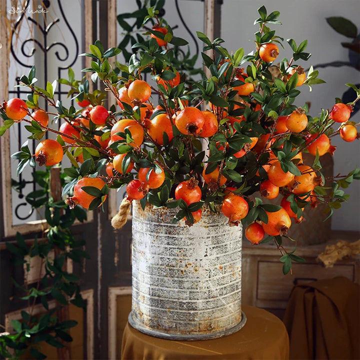 6-Piece Artificial Pomegranate Fruit Branch with Leaves | Stornfield