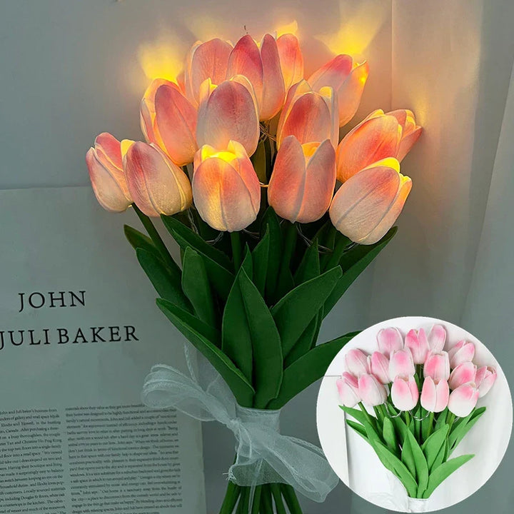 Stornfield | LED Lamp with Artificial Tulip Bouquet Perfect for Gifts or as Home Decorations for Wedding Parties