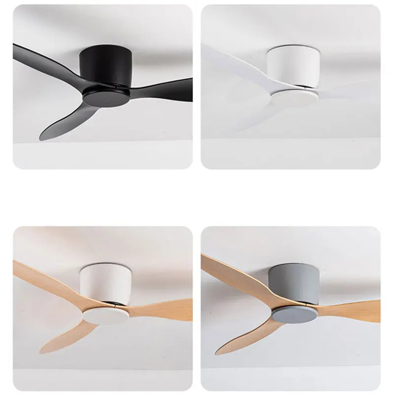42-52 Inch Ceiling Fans with DC Motor — Remote Control Low Floor Cooling Fans, No Light, White Wood & Black Options | Stornfield