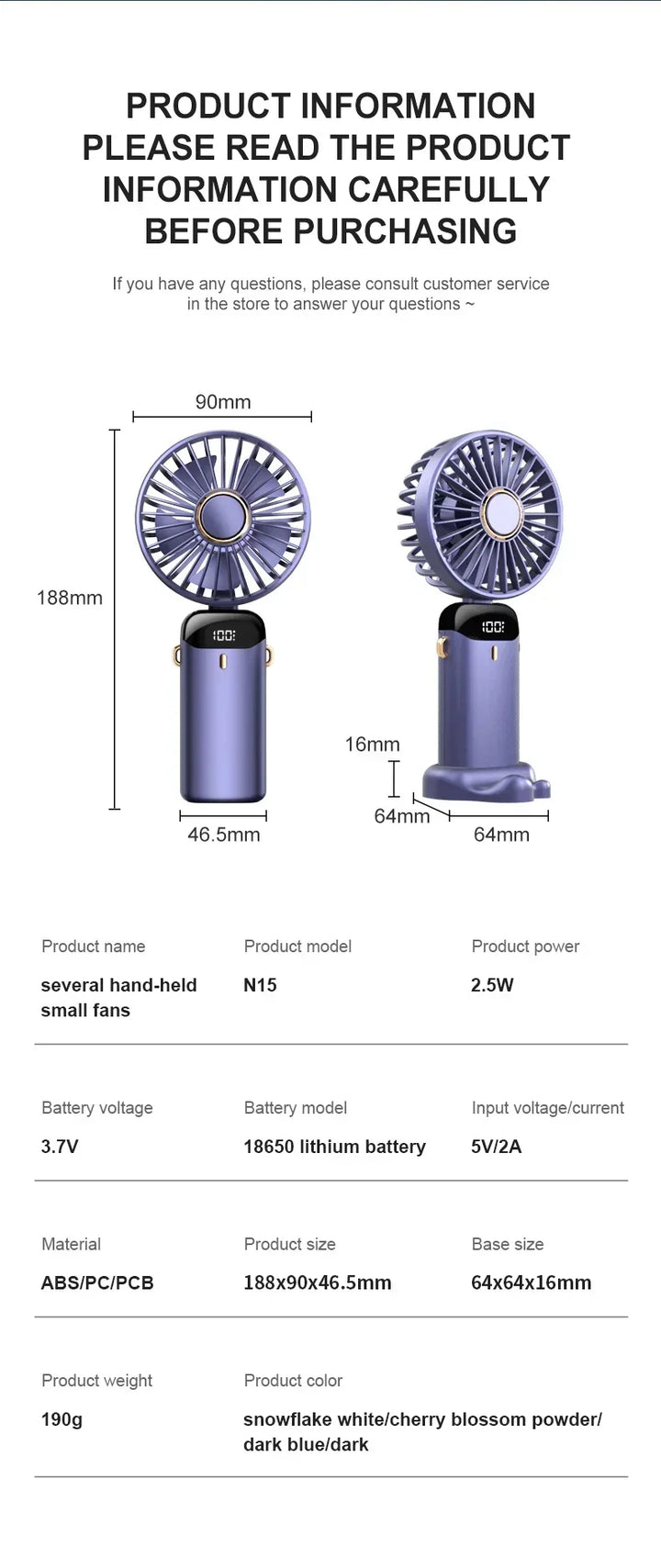 5000mAh Handheld Mini Fan – Wireless USB Rechargeable Portable Fan with Digital Display, Phone Holder, 5-Speed Foldable Neck Hanging Fan | Stornfield