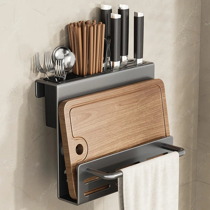 ChefSpace Wall-mounted Knife Holder with Cutting Board Storage – Stainless Steel Stornfield