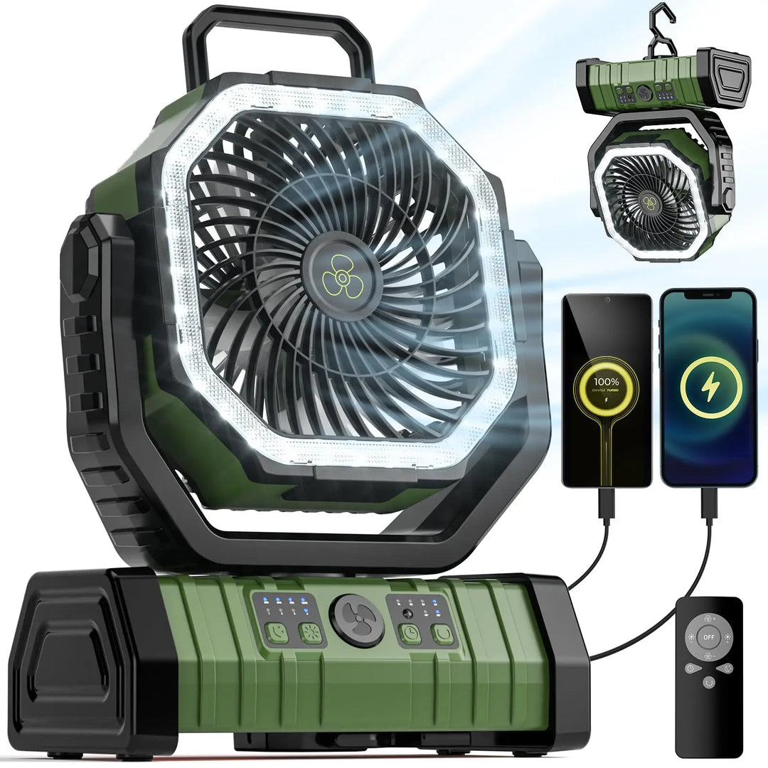 Camping Fan with 20,000mAh Battery, LED Light & Remote Control – AirMate | Stornfield