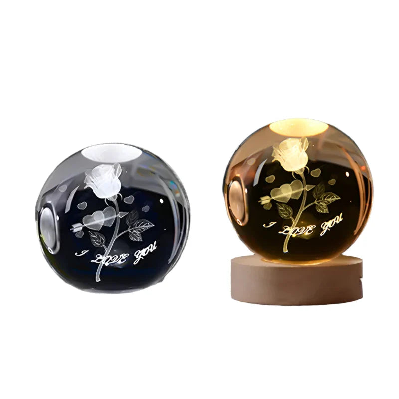 3D Crystal Night Light LED - Starry Sky Projector with Wooden Base, Romantic Lighting for Bedroom & Gifts | Stornfield