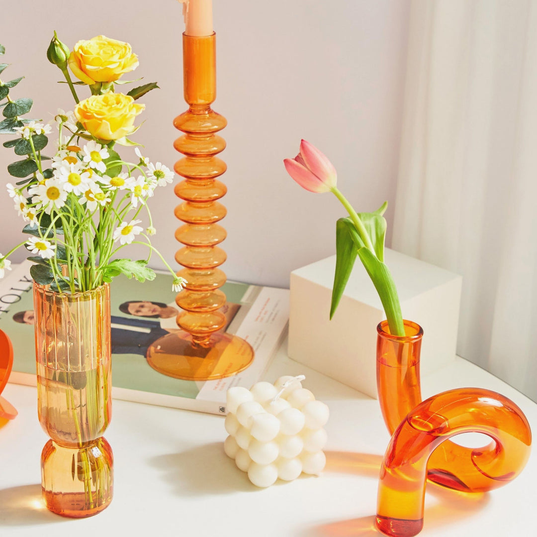 Modern Glass Candle Holders - Orange | Stornfield
