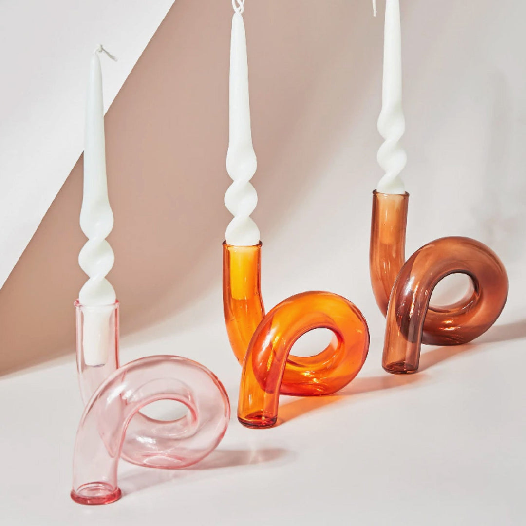 Modern Glass Candle Holders - Orange | Stornfield