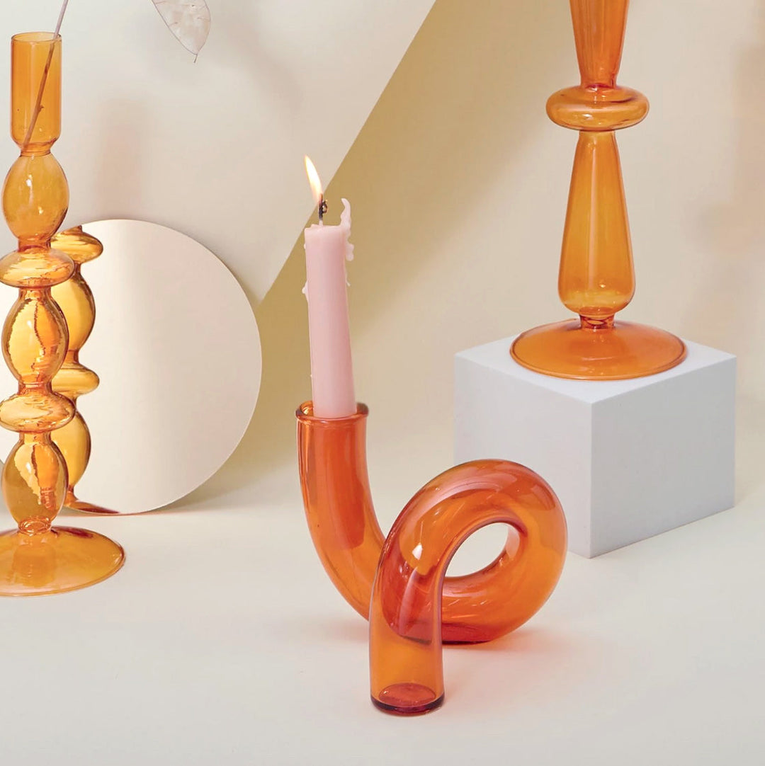 Modern Glass Candle Holders - Orange | Stornfield