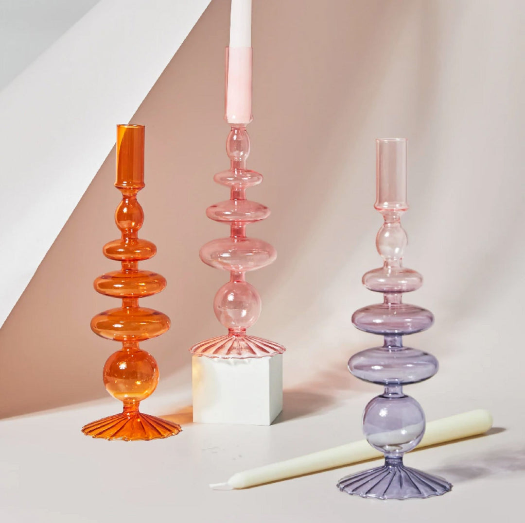 Modern Glass Candle Holders - Orange | Stornfield