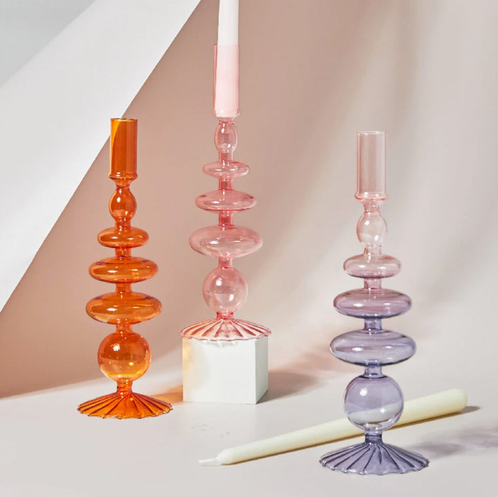Modern Glass Candle Holders - Orange | Stornfield