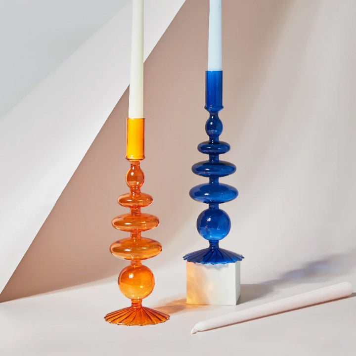 Modern Glass Candle Holders - Orange | Stornfield