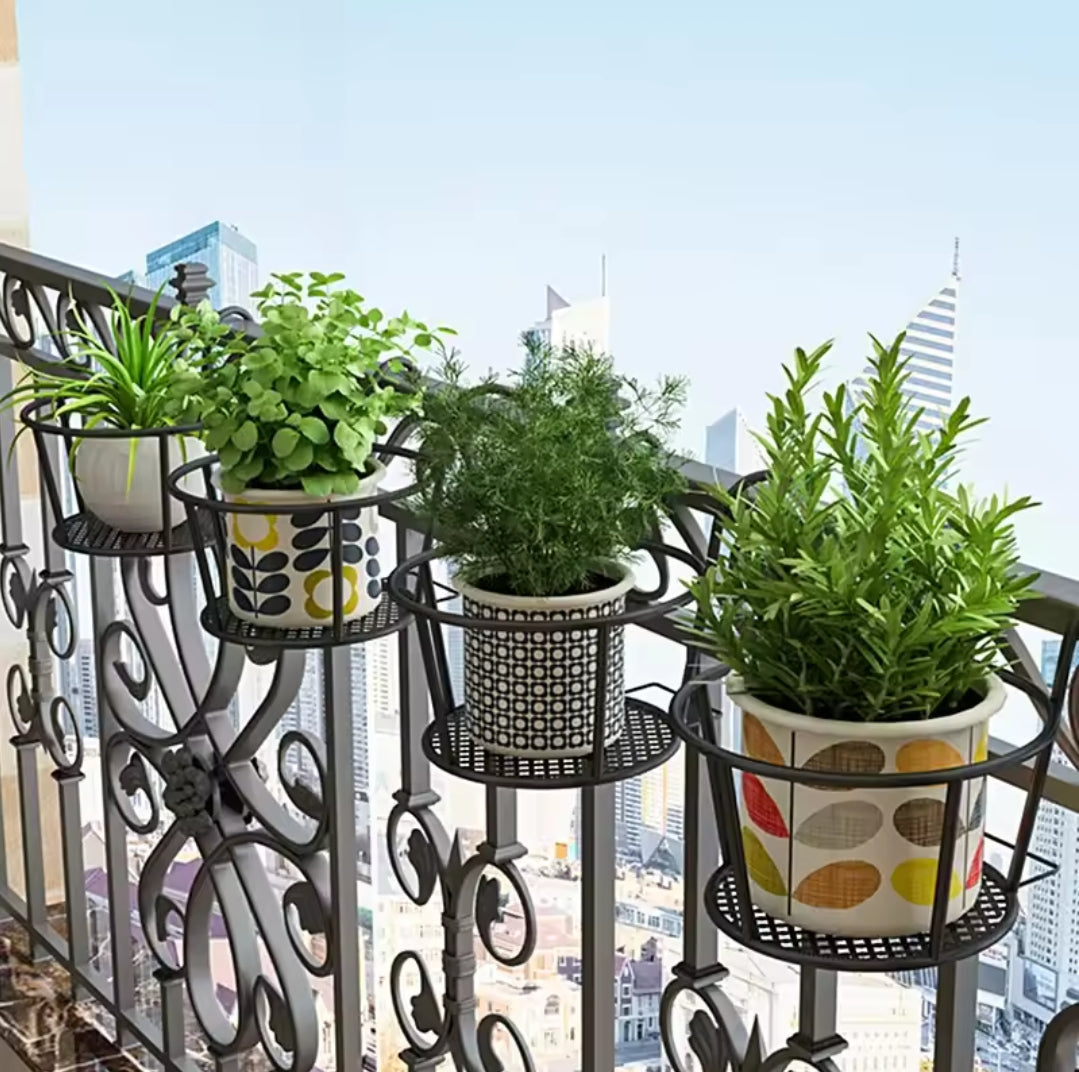 Stornfield | 3-piece Black Balcony Over-Rail Flower Pot Holder Nov