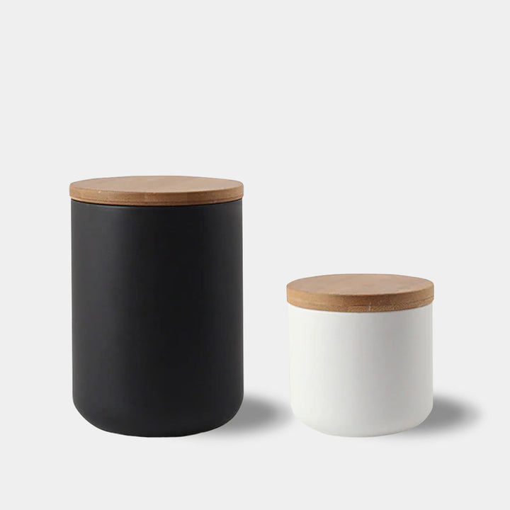Modern Ceramic Storage Jar with Wooden Lid – Black or White | Stornfield