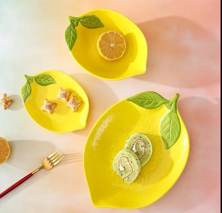 Lemon-shaped ceramic dish set, decorative serving bowls and plates for the dining table | Stornfield