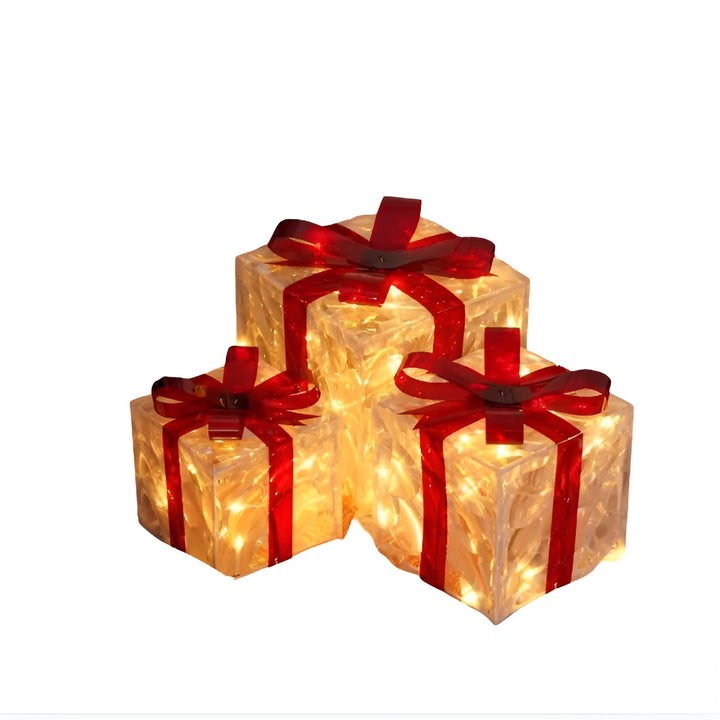 Bright gift boxes in a set of 3 – Transparent Christmas decoration with red ribbons | For indoors & outdoors | Stornfield